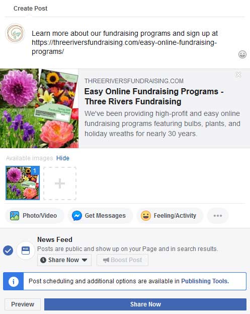 Step 1 Graphic: Controlling Facebook images when you Create a post