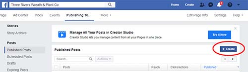 Controlling Facebook images using the Create button in Publishing Tools