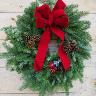 pemigewasset wreath on natural wood background